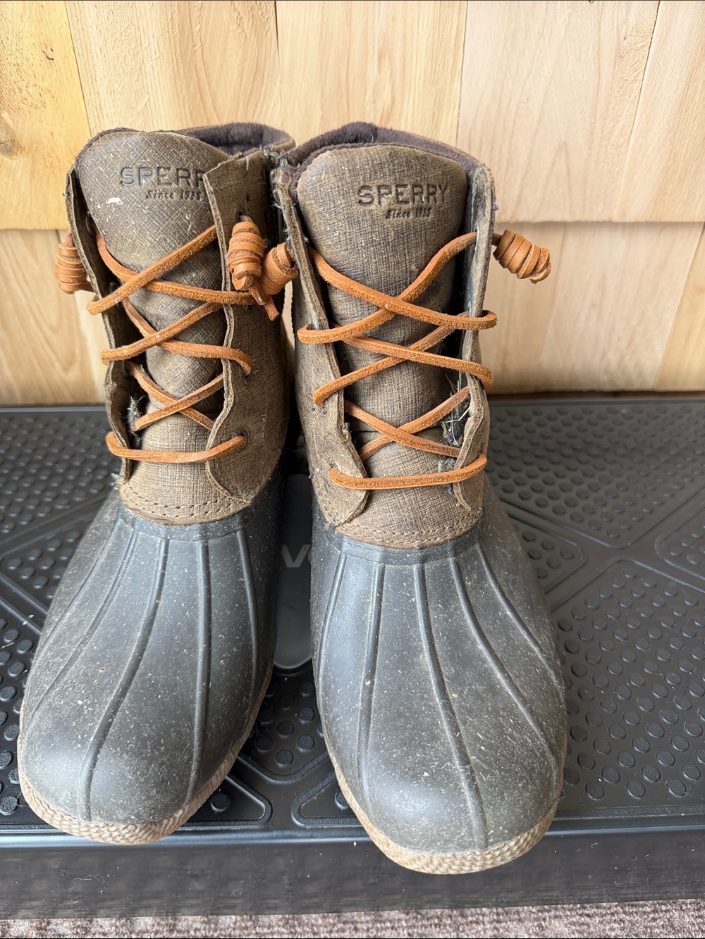 Sperry Brown and Dark Gray Kids Duck Rain Boots